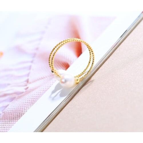 DAIMI Pearl Ring Double Model 5-6mm Natural Freshwater Pearl Rings For Women Adjustable