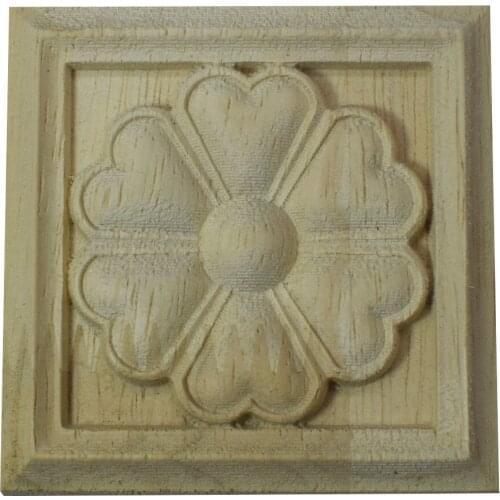 Wood Appliques Exquisite Rubber Wood Carved Applique Furniture Natural Square Decal Home Decoration Accessories Ornaments