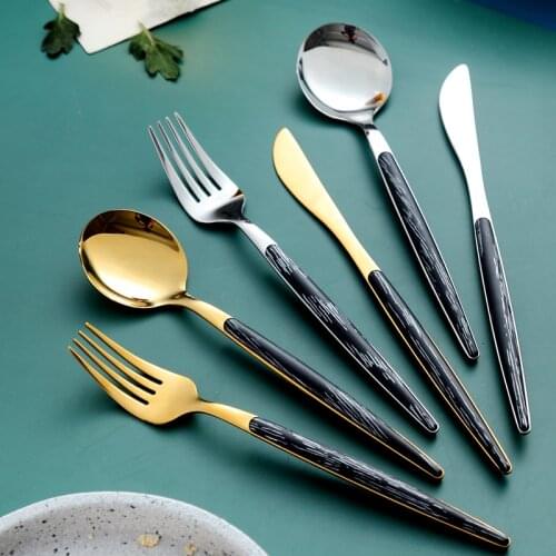 Wooden Handle Creativity Cutlery Set Silver Nordic Luxury Simple Kitchen Dinner Set Eco Friendly Couvert Decoration Art EK50DS
