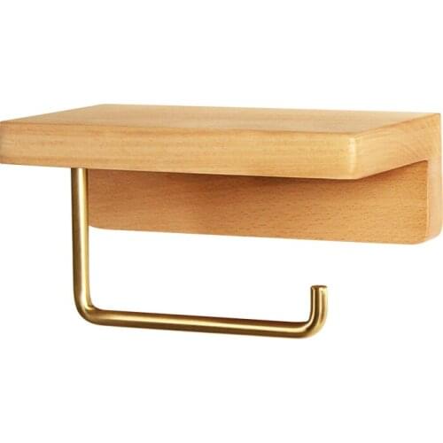 Wooden Paper Towel Rack Solid Brass Tissue Paper Storage Holder Punch-free Bath Toilet Roll Paper Rack Organizer JU32305