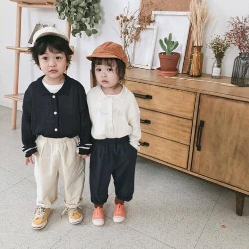 Childrens autumn sweater 2019 new cardigan girls literary linen sweaters toddler boys and girls round neck winter sweaters