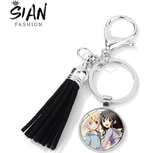 SIAN Noragami Aragoto Black Tassel Keychain Popular Anime Hiyori Aragoto Yato Alloy Glass Key Chain Llavero Women Collected Gift