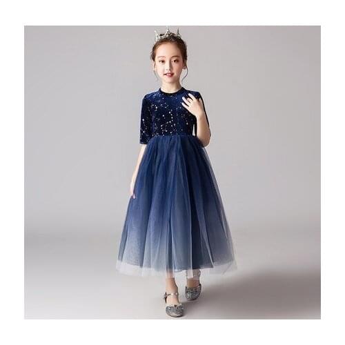 Girls Wedding Dresses Velvet Lace Princess Ball Gown Dress Elegant Birthday Party Star Evening Dress Long Formal Pageant Vestido