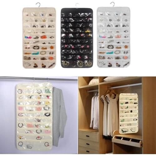 80 Pockets Double Sided Hanging Jewelry Display Organizer Storage Bag Non-woven Foldable Ring Necklace Bracelet Pouch