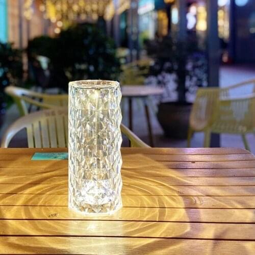 Dimmable Crystal Table Lamp USB Rechargeable Touch Sensor Acrylic Diamond Bedroom Bar Creative Table Light