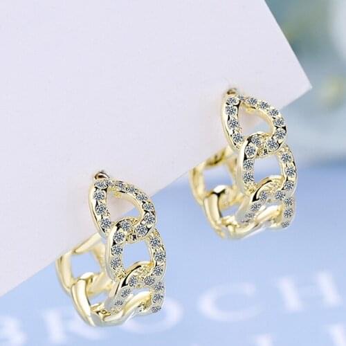 Personality Simple Chain Design Hollow Out Cubic Zircon Geometric Hoop Earrings for Girls Party 925 Sterling Silver Jewelry