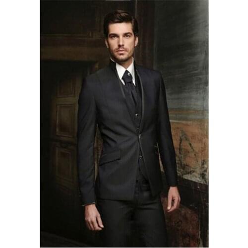 Custom Made 2020 Groom Tuxedo Black Mandarin Lapel Wedding Dinner Suits Best for men Bridegroom mens suit (Jacket+Pants+Vest)