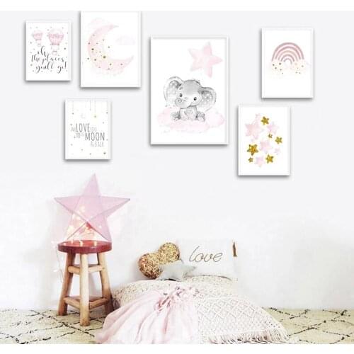 Moon Star Canvas Painting Hot Air Balloon Poster Nursery Art Prints Nordic Posters Cartoon Wall Pictures Baby Kids Room Decor