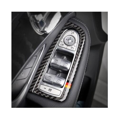 Carbon Fiber Window Glass Lifting Buttons Panel Decorate Cover Trim For Mercedes Benz C Class W205 GLC X253 2015-2018 LHD RHD