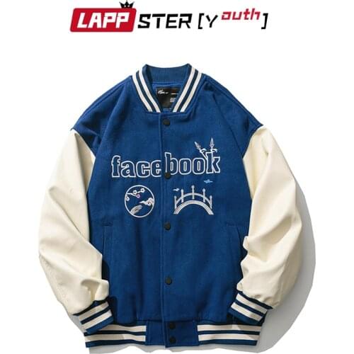 LAPPSTER-Youth Men Leather Patchwork Embroidery Baseball Jacket 2021 Mens Harajuku Streetwear Varsity Jacket Man Japanese Jacket