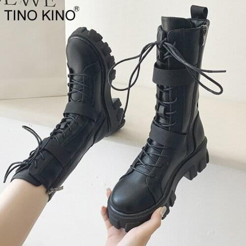 Fashion Motorcycle Boots 2021 Women Lace Up Platform Shoes British Style Leather Short Boots Chunky Heels Ladies Ankle Boots New