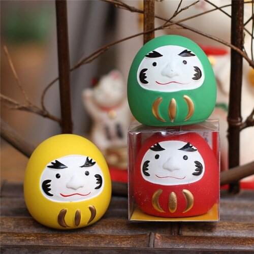 Set of 3 Mini Daruma Figurines Home Decoration Ceramic Ornament Cake Decor Centerpiece Feng Shui Gift