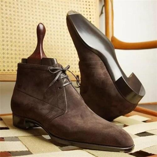 2021 New Men Shoes Fashion Casual Business Banquet Dress Shoes Brown Suede High-top Lace-up Comfortable Ankle Boots KS220