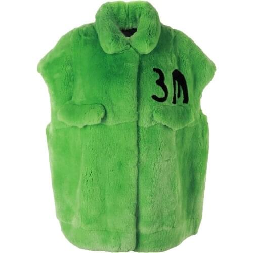 YOLOAgain 2021 New Warm Oversized Women Rex Rabbit Fur Vest Stand Collar Fur Gilet Ladies