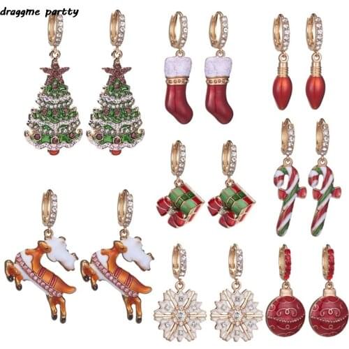 New Christmas Multiple Tree Elk Bells Drop Earrings For Women Girl Metal Tree Snowflake Dangle Earrings Party Jewelry