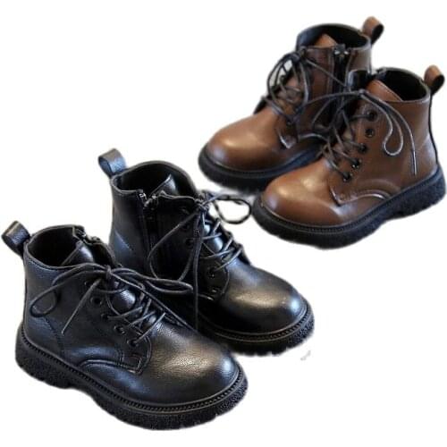 2021 Autumn Children Boots Boys Girls Leather Martin Boots Fashion Waterproof Non-Slip Kids Boots Student Shoe 3 5 7 8 9 12 Year