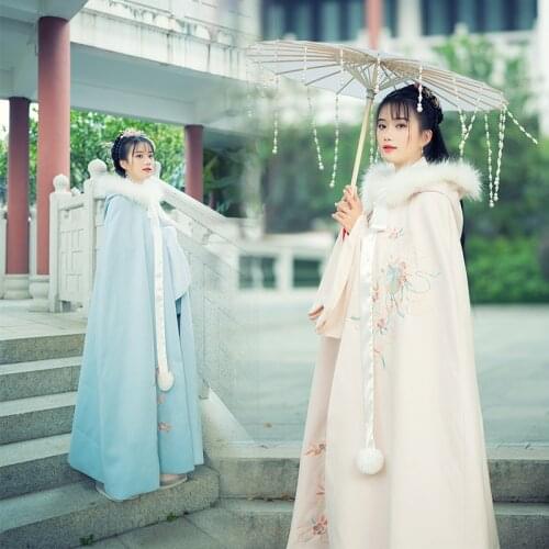 Chinese Traditional Tang Dynasty Ancient Princess Cloak for Women Embroidery Cloak Hanfu Coat Vintage Fairy Hooded Capes