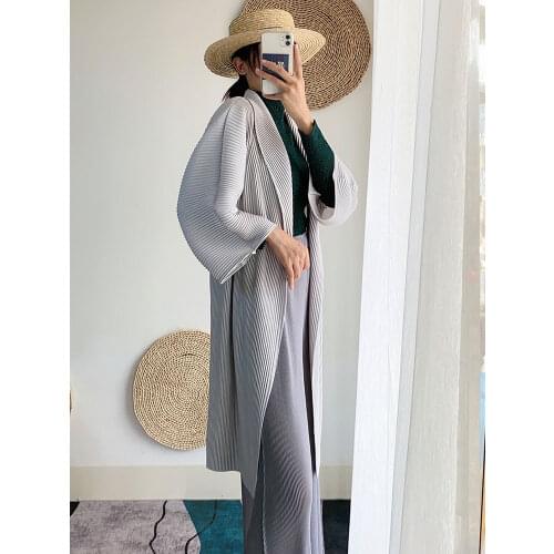 HOT SELLING Miyake compressive fold fashion Loose turndown collar cardigan three quarter trench coat lapels IN STOCK