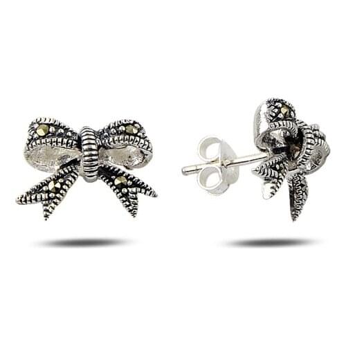 Silverlina Silver Marcasite Sterling Ribbon Earrings