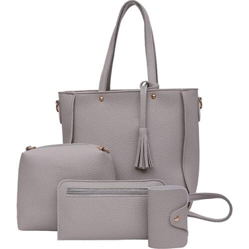 4Pcs/Set Fashion Women Messenger Bags Zipped Tassels Leather Solid Color Handbag Ladies Girls Purse Shoulder Bag New