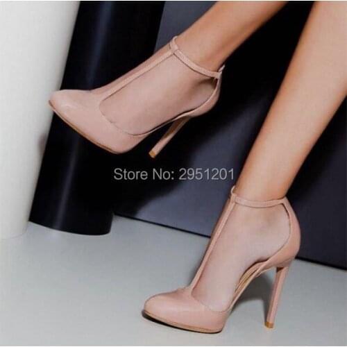 Blush Stiletto Heels Almond Toe T Strap Pumps Women Shoes