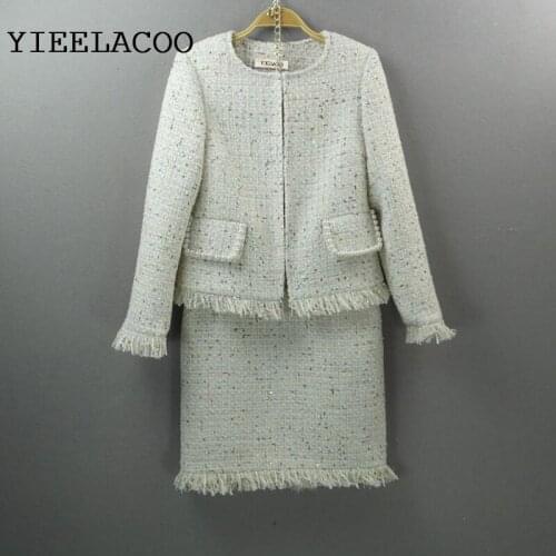 Tweed jacket + skirt suits autumn / winter womens professional business skirt Set sequin customization ldies 2-piece skirt set