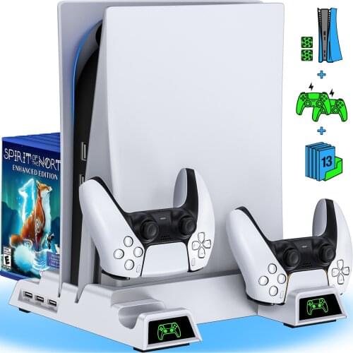 For Vertical PS5 Cooling Stand Dual Controller Charger with LED Fan for SONY Playstation 5 Digital / PS5 Disc Edition Console