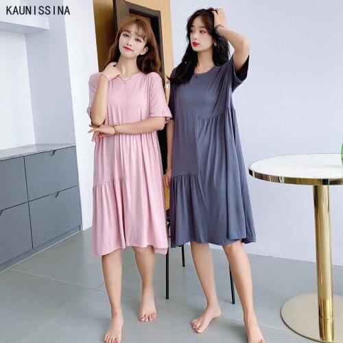 WomensModal Stretchy V Neck Short Sleeve Nightgown Nightdress Sleepwear Nightwear Nightie Female Summer Plus Size Night Gown