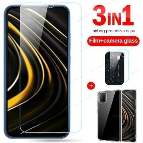 3 in 1 Tempered Glass + Case + Lens Film For Xiaomi poco M3 X3 NFC 10T Pro Lite Light Cover Coque For Redmi 9T Protective Glass