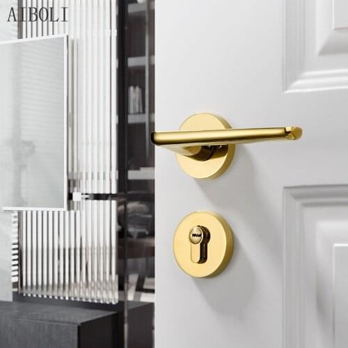 Modern Golden Handle Lock Mute Magnetic Door Lock Indoor Bedroom Wooden Door Lock Household Zinc Alloy Split Lock Lock