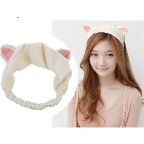 Women Girl Hair Band Washing Face Korean Cute Cartoon Make-up Spa Hair Band Elastic Cat Ears Headwrap Hairband Hair Accessory