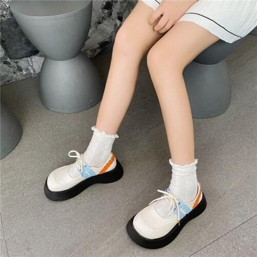 Platform Retro Mary Jane Big Round Head Mid Heel Womens Summer British Style Japanese Jk Uniform Lace Up Fashion Anime Shoes