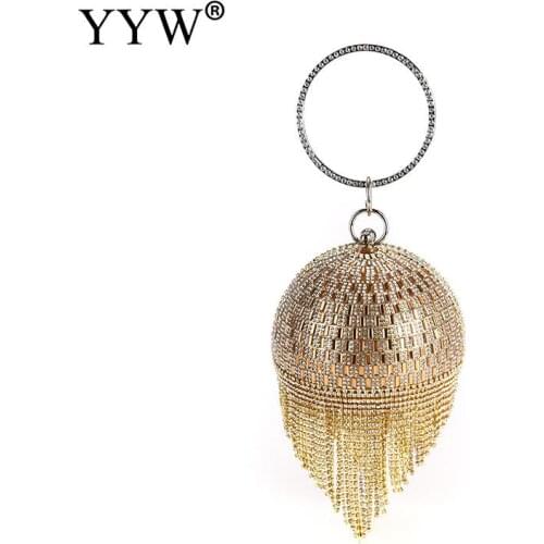 Golden Diamond Tassel Women Party Metal Crystal Clutches Evening Bags Wedding Bag Bridal Shoulder Handbag Clutch Purse