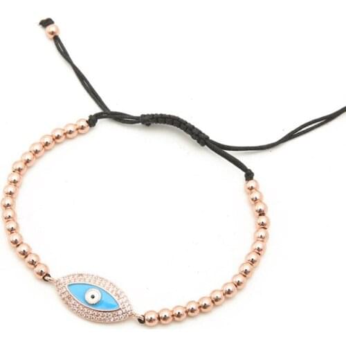 Gold silver micro pave cz Cubic Zirconia rope adjusted Copper Beads Bracelet hg2 Turkish Evil Eye Charm Braided Bangles