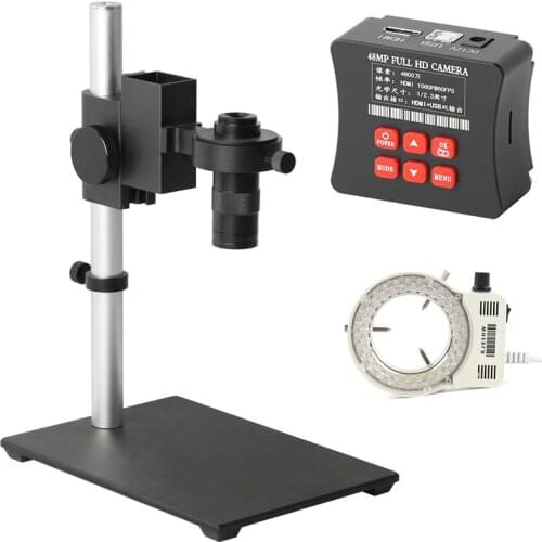 48MP 1080P 60FPS HDMI USB TF Recorder Industrial C Mount Video Microscope Camera 100X 130X Lens For Phone CPU PCB Soldering