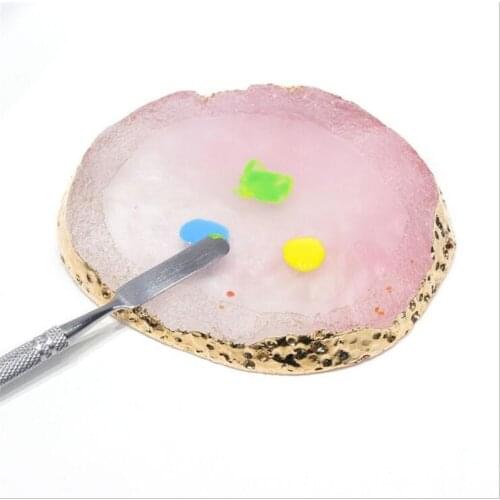 7 Colors Manicure Accessory DIY Tools Resin Nail Art Painting Gel Palette Golden Edge Polish Agate Mix Stir Crystal Gem Plate