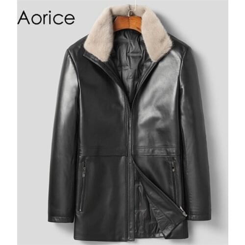 Aorice Men Genuine SheepSkin Leather Jacket Mink Fur Down Coat Male Brand New Winter Parka Jackets Coats MT107