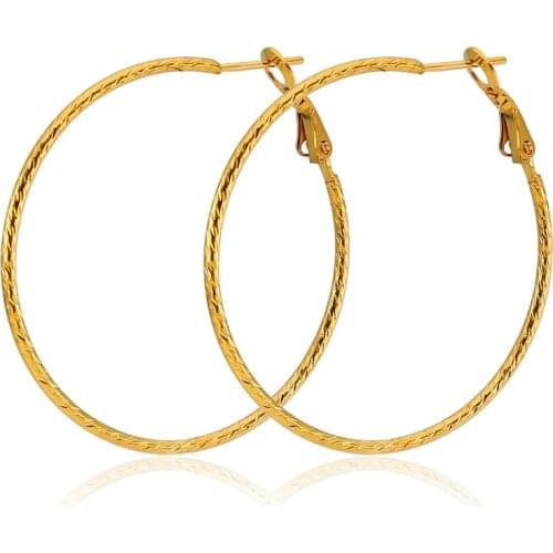 AsJerlya Minimalist Stainless Steel Large Hoop Earrings Female Big Round Circle Buckle Earrings Hoop Ear Rings For Ladies 1 Pair