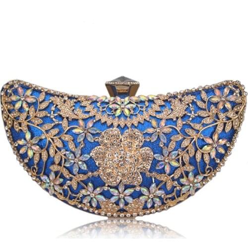 Chaliwini Classic Women Clutch Evening Bag Hollow Out Metal Wedding Sequined Shoulder Bag Prom Bridal Crystal Handbag Purses