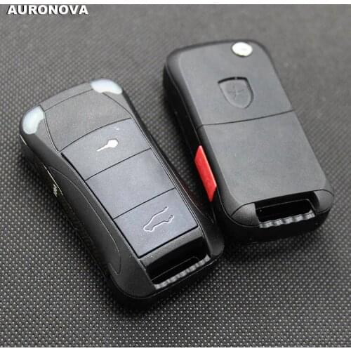 AURONOVA for Porsche Caynne 911 Boxster Cayman Panamera Flip Folding Key Replacement 2+1 Buttons Car Key Shell Case