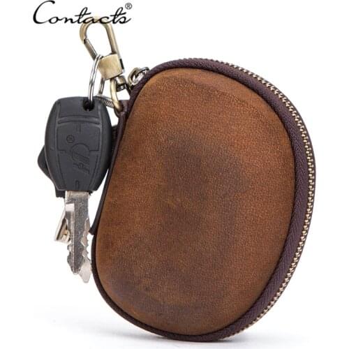 CONTACTS NEW Casual Men Wallet Crazy Horse Leather Coin Purse Zipper Key Wallets Case Small Money Bag for Folding Glasses Pouch