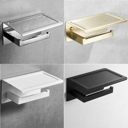 SUS 304 Stainless Steel Toilet Paper Holder with Phone Shelf, Bathroom Tissue Holder Toilet Paper Roll Holder Chrome/Black/Gold