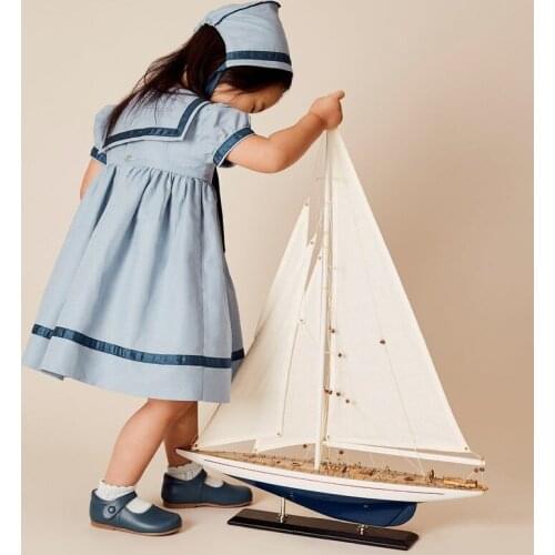 2020summer Spain Girls Boys Cotton Short Sleeve Clothes Navy Style Princess Dress High Quality Kids Clothes for Brother Sister