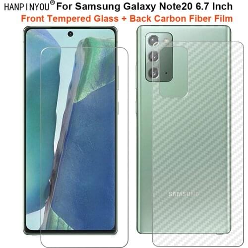 For Samsung Galaxy Note20 Note 20 / 5G 6.7" 1 Set = Soft Back Carbon Fiber Film + Clear Tempered Glass Front Screen Protector