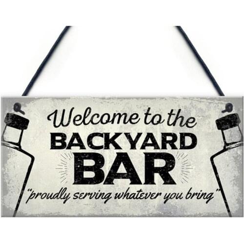Welcome To Backyard Bar Wooden Sign Wood Wall Plaque Wood Bar Wall Decoration Indicator Hanging Irregular Sign 7.87*3.94inch