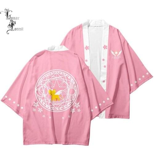 Cardcaptor Sakura Kawaii Printing Japanese Kimono Haori Yukata Cosplay Fashion Summer Casual Cool Short Sleeve Streetwear