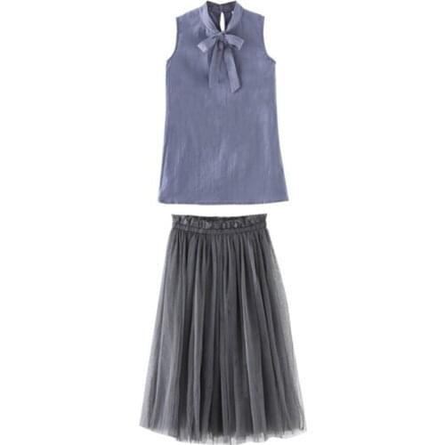 Girl summer new dress suit Girl sleeveless shirt mesh dress suit Girl fashion princess dress suit Summer style suit