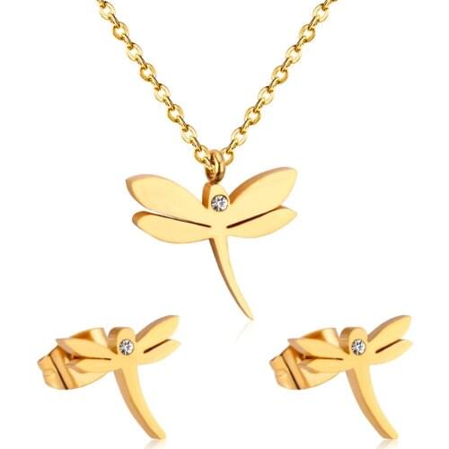 LUXUKISSKIDS Cute Stainless Steel Gold Crystal Earring Necklace Jewellery set Dubai Indian African Jewelry Sets For Women/Girls