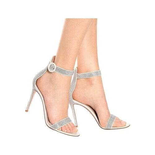 Fashion Bling Crystal Wedding Women Sandals Sexy Open Toe Thin High Heel Summer New Rhinestone Stiletto Shoes Silver Pumps