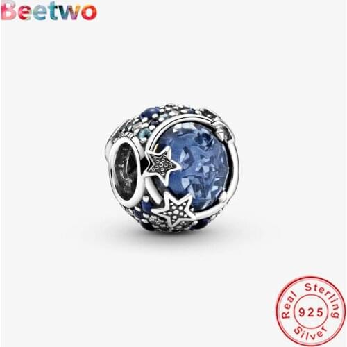 New 925 Sterling Silver Charms Fit Original Pandora Celestial Blue Sparkling Stars Charm Beads Women Fashion Jewellery Berloque